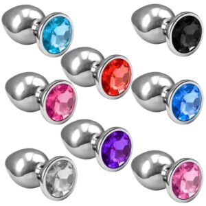Plug Anal de Aço Inoxidável com Cristal – Tamanho P – Cristal de Várias Cores